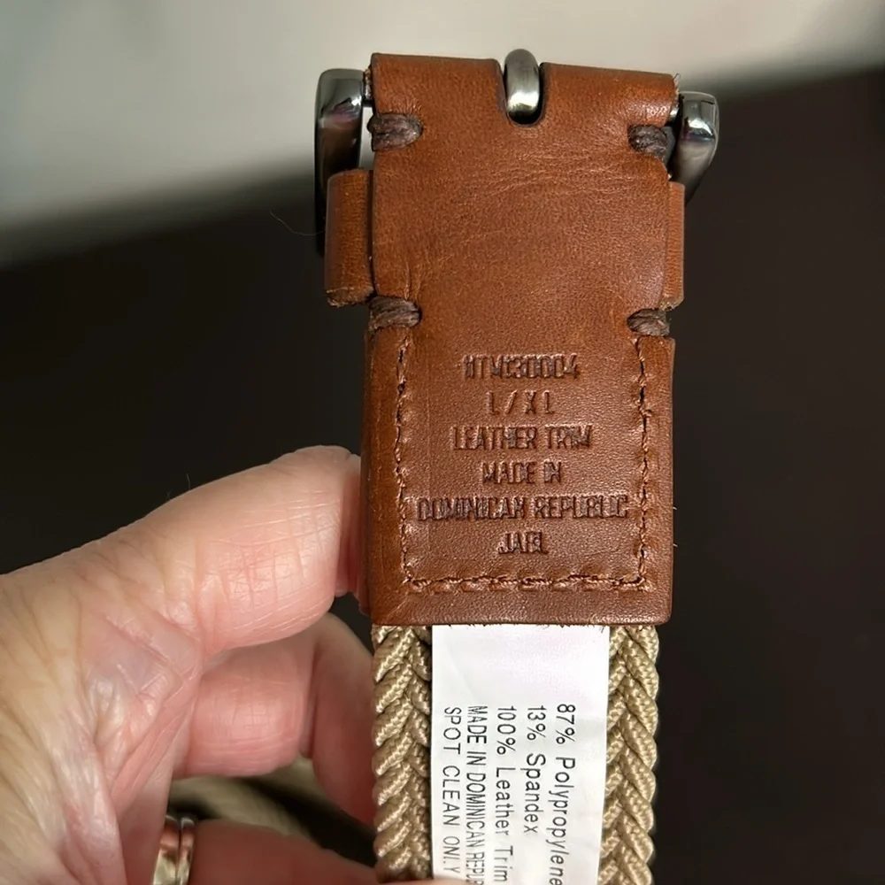 Tommy Bahama Mens Leather Trim Braided Brown Tan Belt Sz L/XL